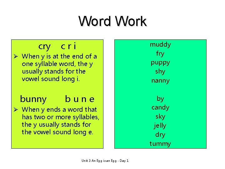 Word Work cry cri Ø When y is at the end of a one