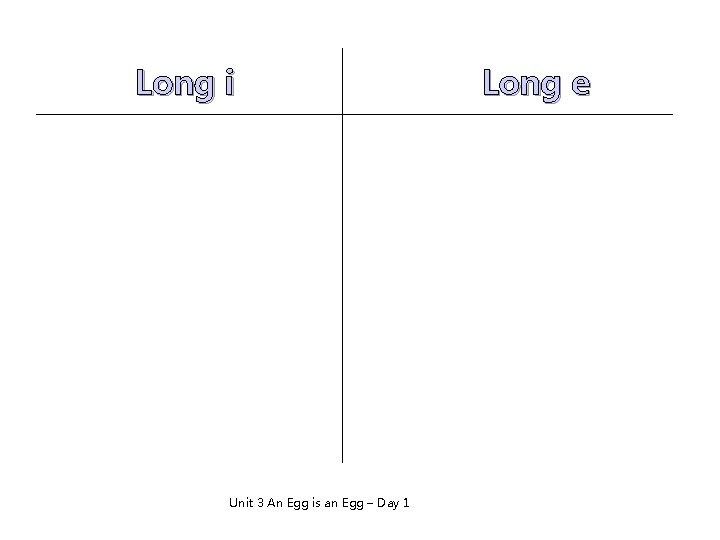 Long i Unit 3 An Egg is an Egg – Day 1 Long e