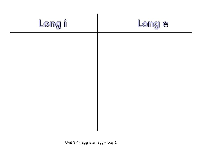 Long i Unit 3 An Egg is an Egg – Day 1 Long e