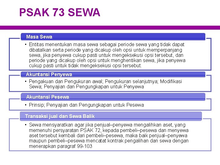 PSAK 73 SEWA Masa Sewa • Entitas menentukan masa sewa sebagai periode sewa yang