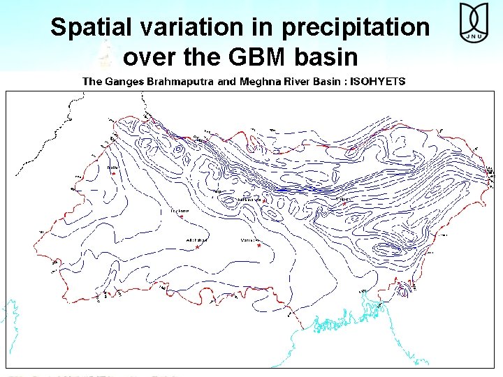 Spatial variation in precipitation over the GBM basin 