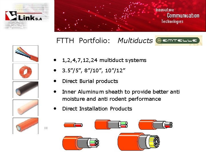 FTTH Portfolio: Multiducts • 1, 2, 4, 7, 12, 24 multiduct systems • 3.