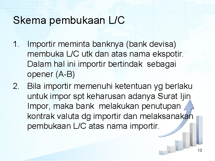 Skema pembukaan L/C 1. Importir meminta banknya (bank devisa) membuka L/C utk dan atas