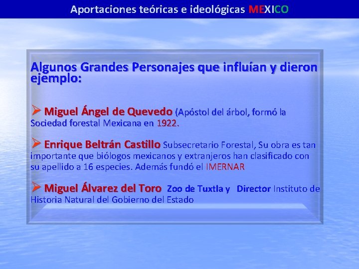 Aportaciones teóricas e ideológicas MEXICO Algunos Grandes Personajes que influían y dieron ejemplo: Miguel