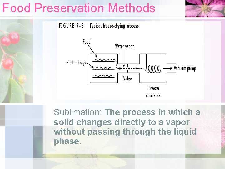 Food Preservation Methods Sublimation: The process in which a solid changes directly to a