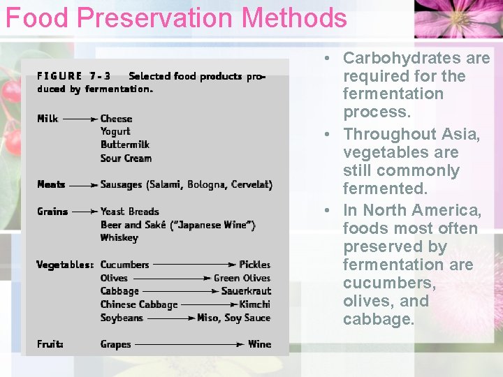 Food Preservation Methods • Carbohydrates are required for the fermentation process. • Throughout Asia,