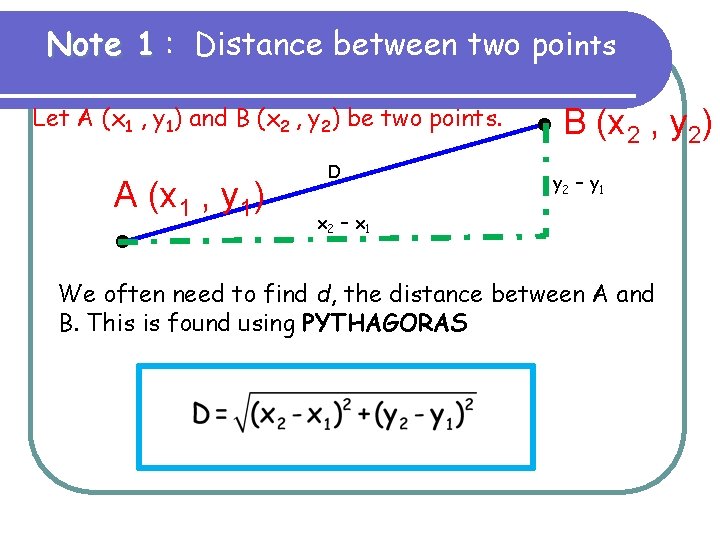Note 1 : Distance between two points Let A (x 1 , y 1)
