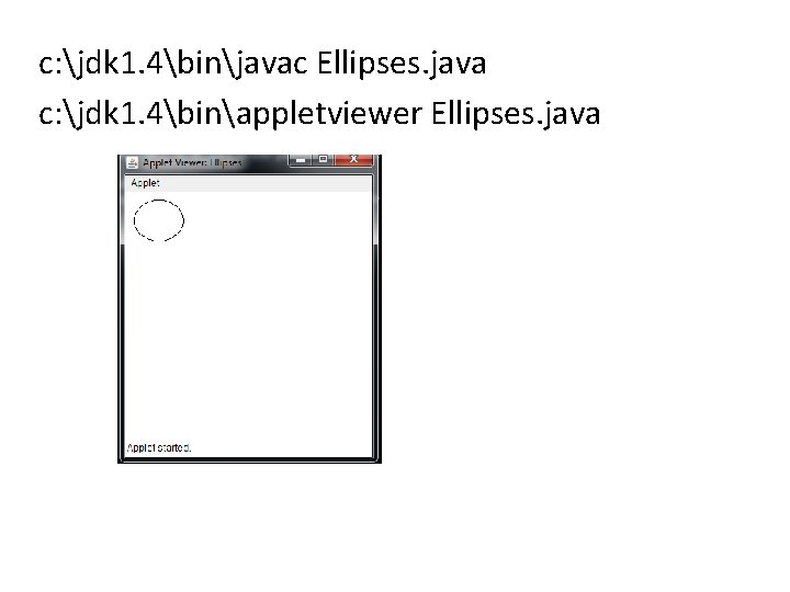 c: jdk 1. 4binjavac Ellipses. java c: jdk 1. 4binappletviewer Ellipses. java 