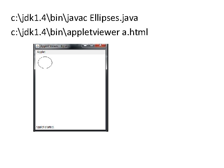 c: jdk 1. 4binjavac Ellipses. java c: jdk 1. 4binappletviewer a. html 