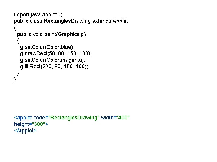 import java. applet. *; public class Rectangles. Drawing extends Applet { public void paint(Graphics