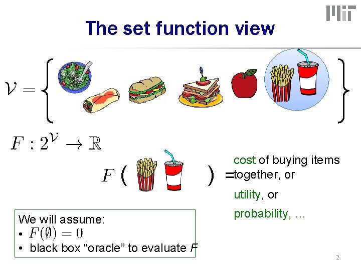 The set function view ( ) cost of buying items =together, or utility, or