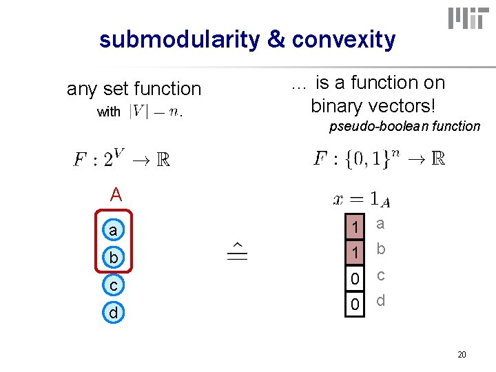 submodularity & convexity any set function with . … is a function on binary