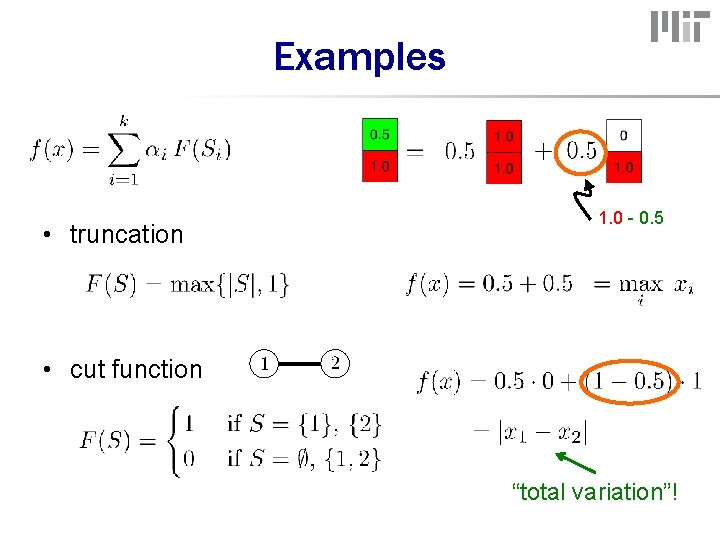 Examples • truncation 1. 0 - 0. 5 • cut function “total variation”! 
