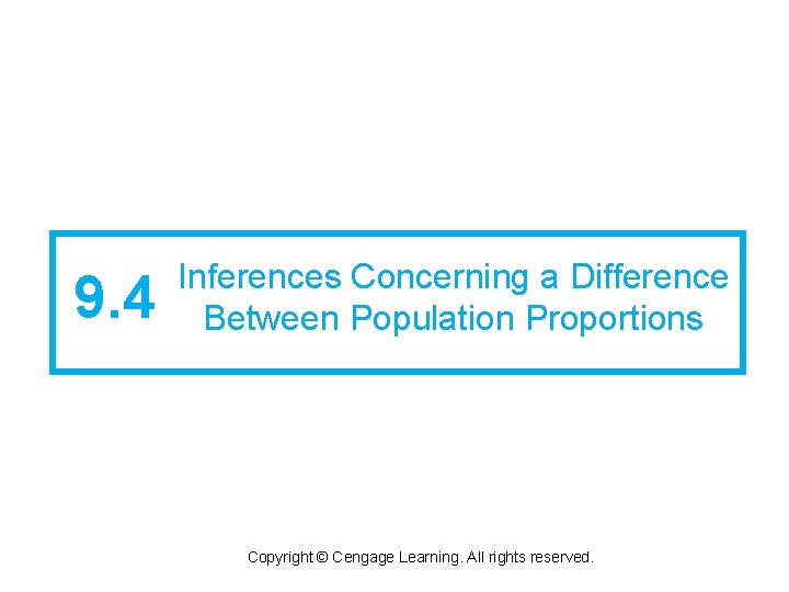 9. 4 Inferences Concerning a Difference Between Population Proportions Copyright © Cengage Learning. All