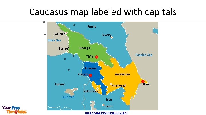 Caucasus map labeled with capitals Russia Sukhumi Grozny Black Sea Batumi Georgia Caspian Sea