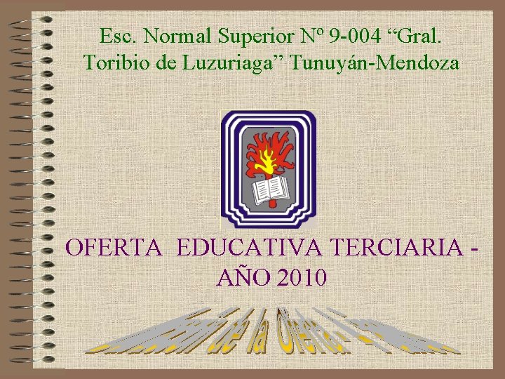 Esc. Normal Superior Nº 9 -004 “Gral. Toribio de Luzuriaga” Tunuyán-Mendoza OFERTA EDUCATIVA TERCIARIA