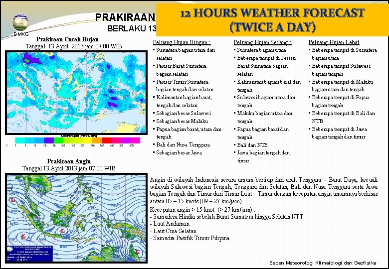 12 HOURS WEATHER FORECAST PRAKIRAAN CUACA DAN ANGIN INDONESIA BMKG A WIB DAY) BERLAKU