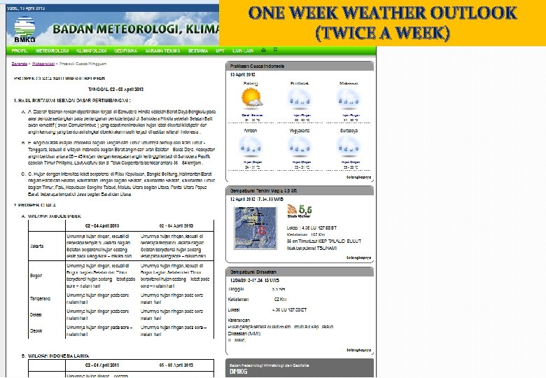 ONE WEEK WEATHER OUTLOOK (TWICE A WEEK) 