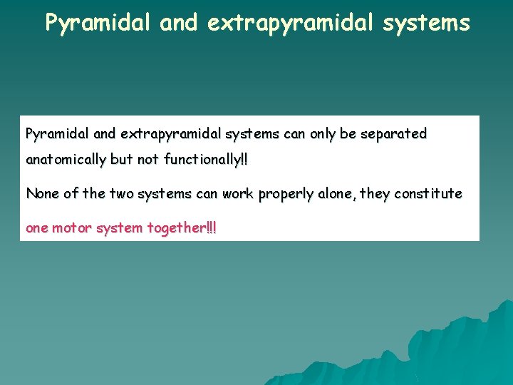 Pyramidal and extrapyramidal systems can only be separated anatomically but not functionally!! None of