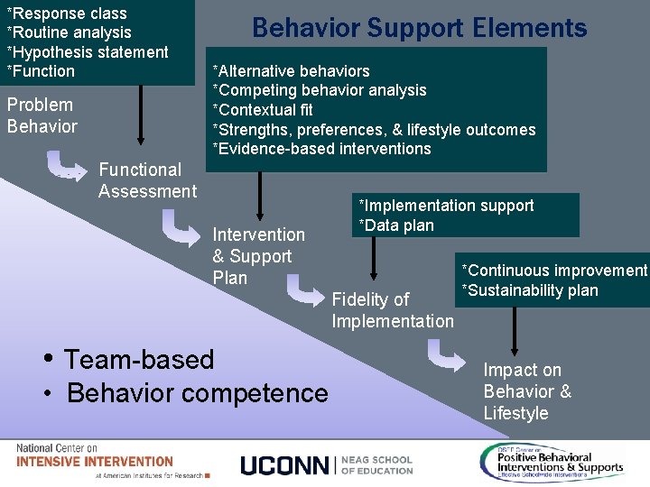 *Response class *Routine analysis *Hypothesis statement *Function Problem Behavior Support Elements *Alternative behaviors *Competing