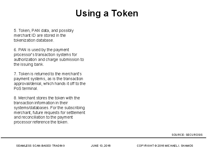 Using a Token 5. Token, PAN data, and possibly merchant ID are stored in