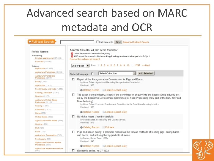 Advanced search based on MARC metadata and OCR 
