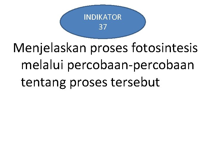 INDIKATOR 37 Menjelaskan proses fotosintesis melalui percobaan tentang proses tersebut 