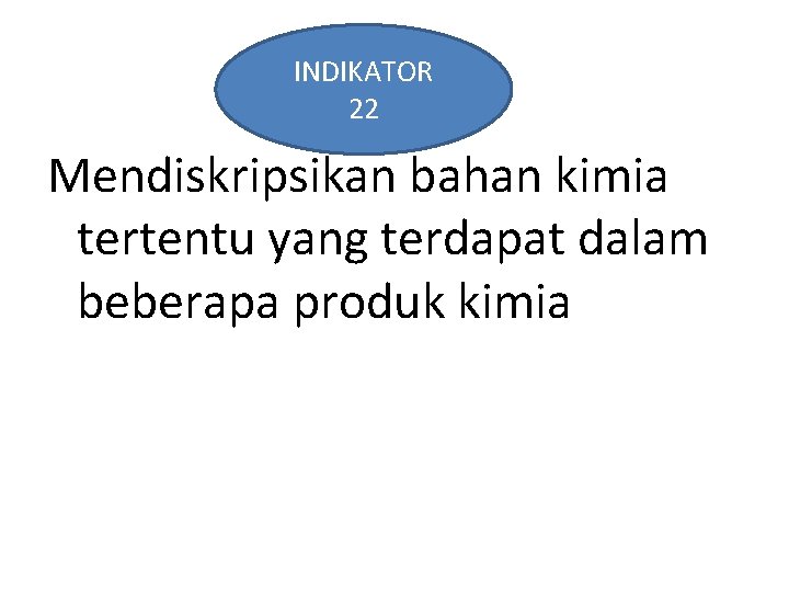 INDIKATOR 22 Mendiskripsikan bahan kimia tertentu yang terdapat dalam beberapa produk kimia 