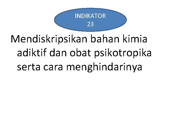 INDIKATOR 23 Mendiskripsikan bahan kimia adiktif dan obat psikotropika serta cara menghindarinya 