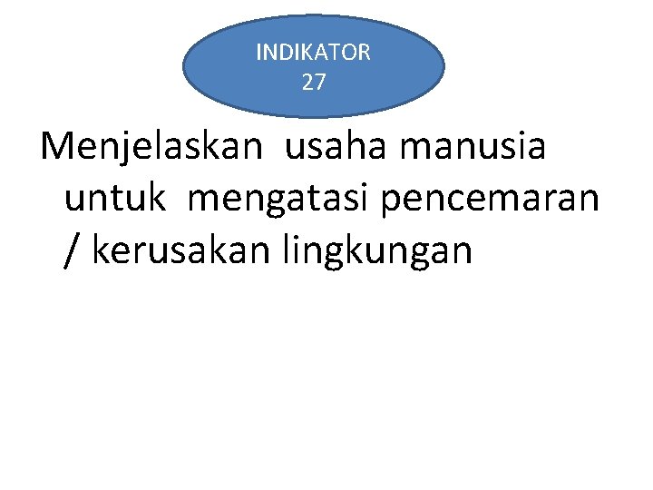 INDIKATOR 27 Menjelaskan usaha manusia untuk mengatasi pencemaran / kerusakan lingkungan 