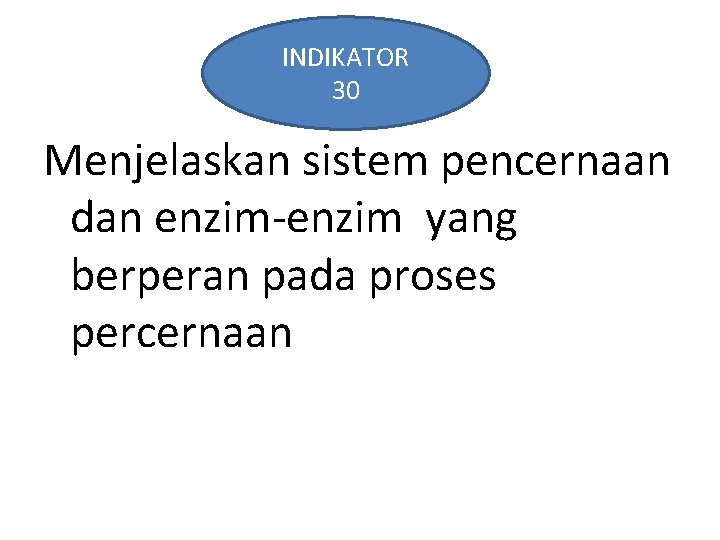 INDIKATOR 30 Menjelaskan sistem pencernaan dan enzim yang berperan pada proses percernaan 