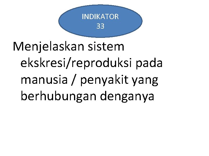 INDIKATOR 33 Menjelaskan sistem ekskresi/reproduksi pada manusia / penyakit yang berhubungan denganya 