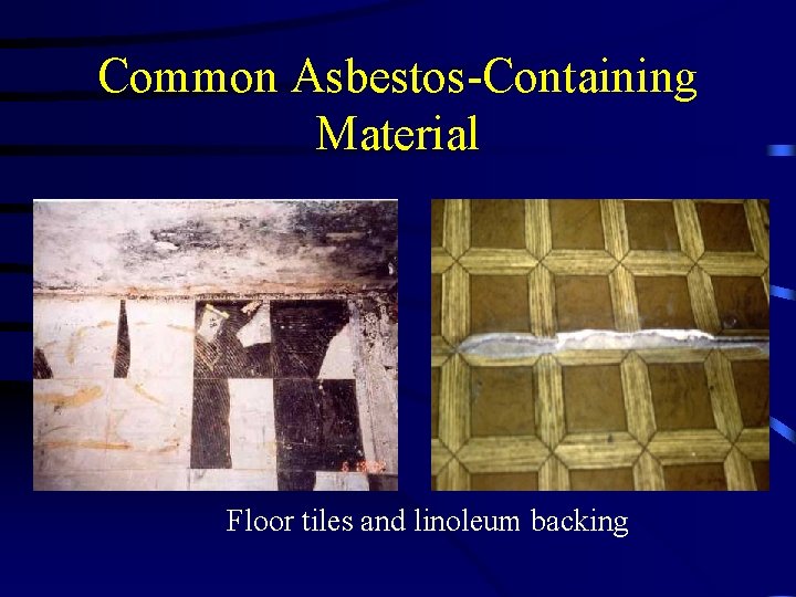 Common Asbestos-Containing Material Floor tiles and linoleum backing 