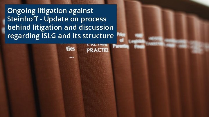Ongoing litigation against Steinhoff - Update on process behind litigation and discussion regarding ISLG