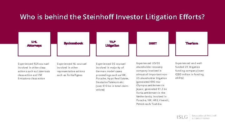 Who is behind the Steinhoff Investor Litigation Efforts? LHL Attorneys Experienced RSA counsel involved