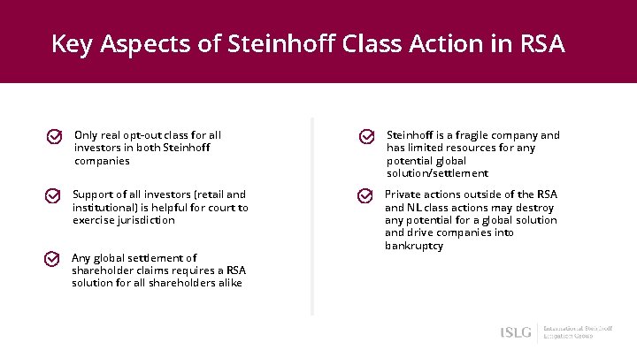 Key Aspects of Steinhoff Class Action in RSA Only real opt-out class for all