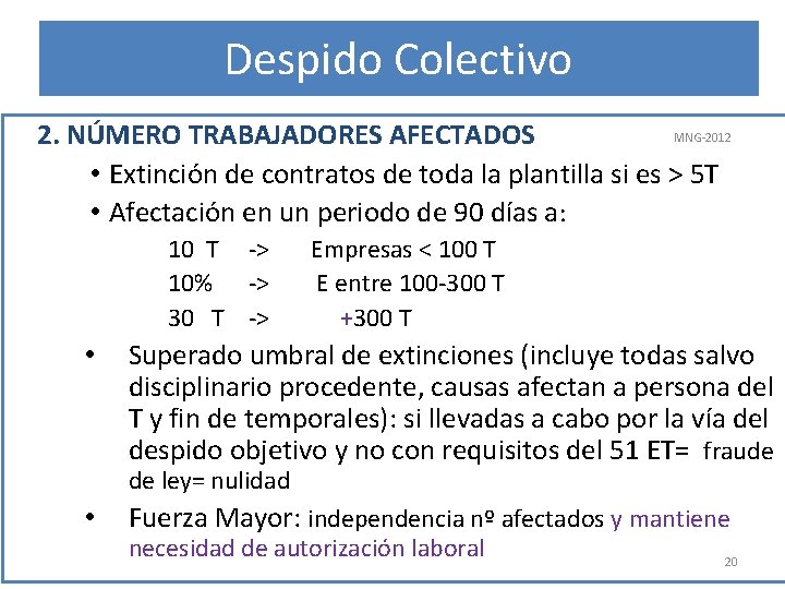 Despido Colectivo MNG-2012 2. NÚMERO TRABAJADORES AFECTADOS • Extinción de contratos de toda la