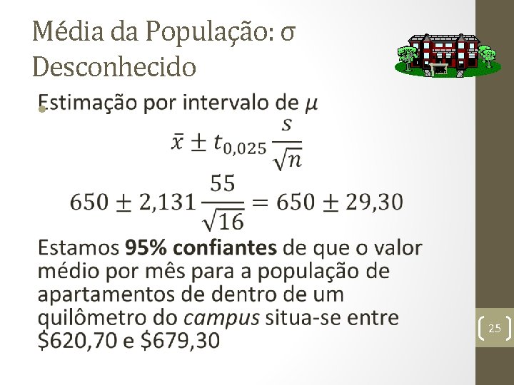 Média da População: σ Desconhecido • 25 