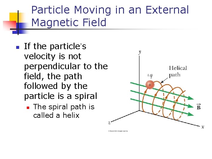 Particle Moving in an External Magnetic Field n If the particle’s velocity is not