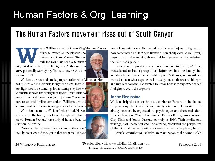 Human Factors & Org. Learning 