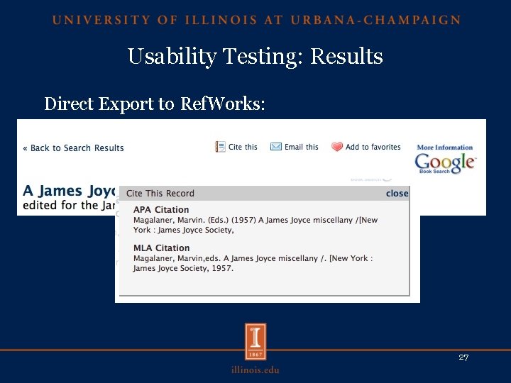 Usability Testing: Results Direct Export to Ref. Works: 27 