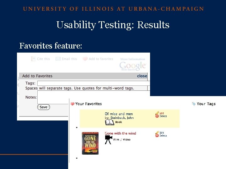Usability Testing: Results Favorites feature: 30 