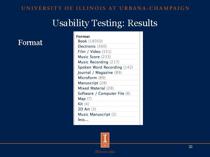 Usability Testing: Results Format 33 