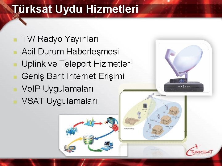 Türksat Uydu Hizmetleri n n n TV/ Radyo Yayınları Acil Durum Haberleşmesi Uplink ve