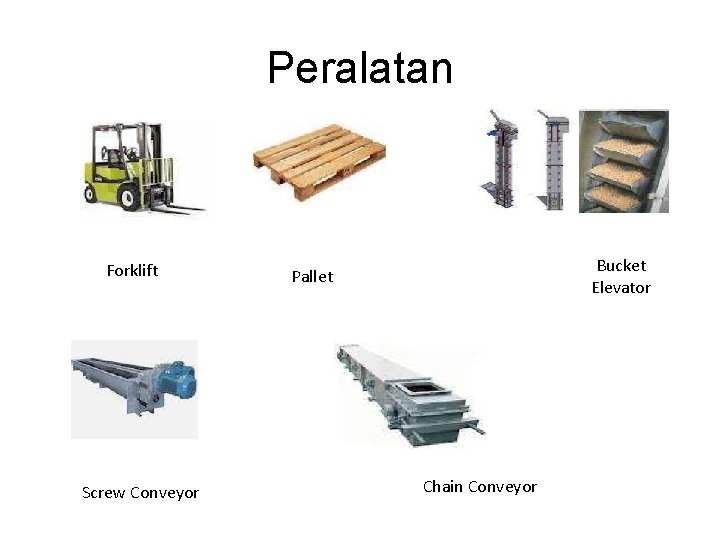 Peralatan Forklift Screw Conveyor Bucket Elevator Pallet Chain Conveyor 