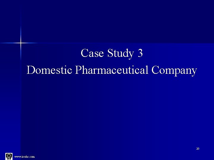 Case Study 3 Domestic Pharmaceutical Company 20 www. issehs. com 