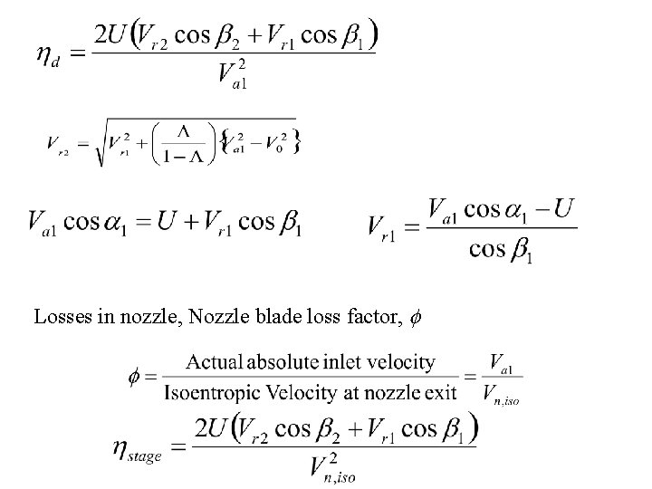 Losses in nozzle, Nozzle blade loss factor, f 