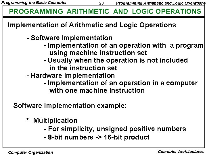 Programming the Basic Computer 28 Programming Arithmetic and Logic Operations PROGRAMMING ARITHMETIC AND LOGIC