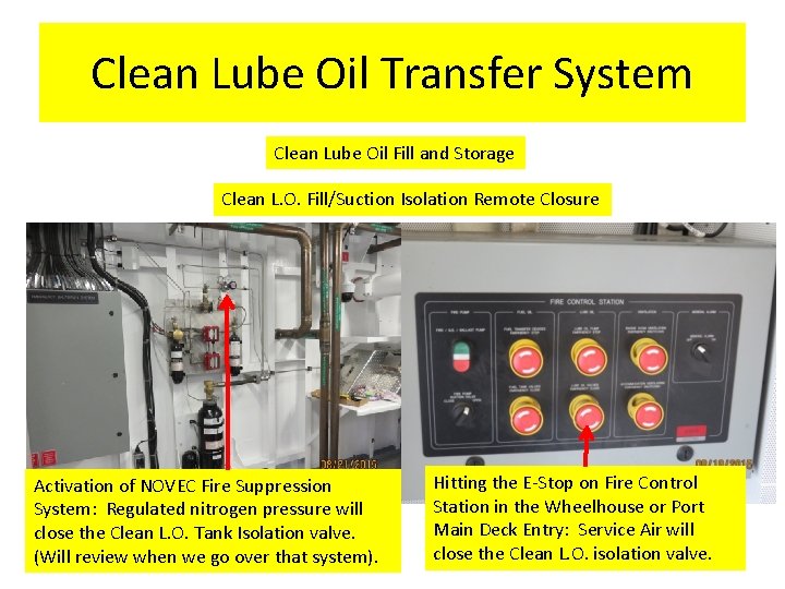 Clean Lube Oil Transfer System Clean Lube Oil Fill and Storage Clean L. O.