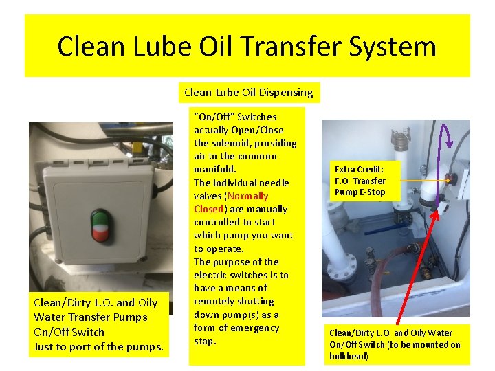 Clean Lube Oil Transfer System Clean Lube Oil Dispensing Clean/Dirty L. O. and Oily